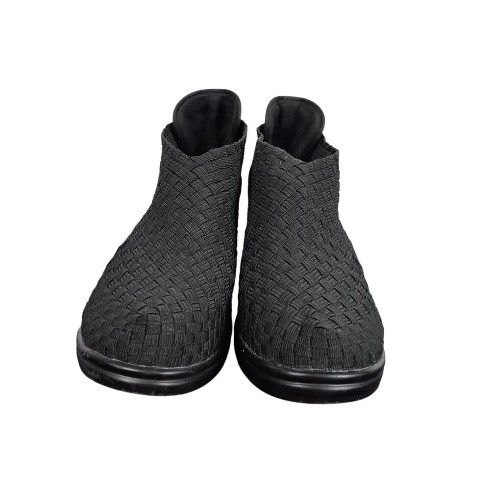 Bernie Mev Chesca Ankle Boots Sz 38 US 7.5 - 8 Black Woven Block Heel